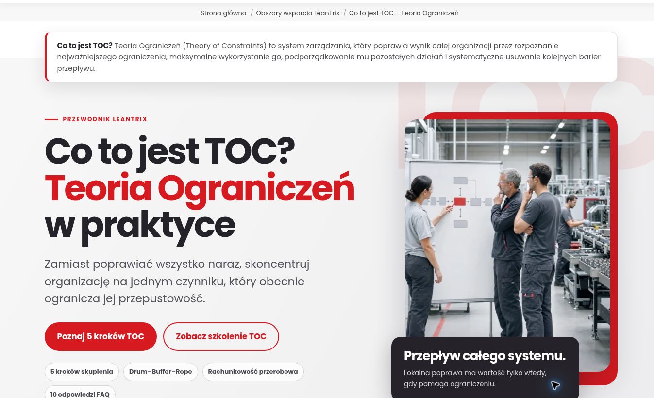 Firmy konsultingowe TOC w Polsce – strona Leantrix Co to jest TOC